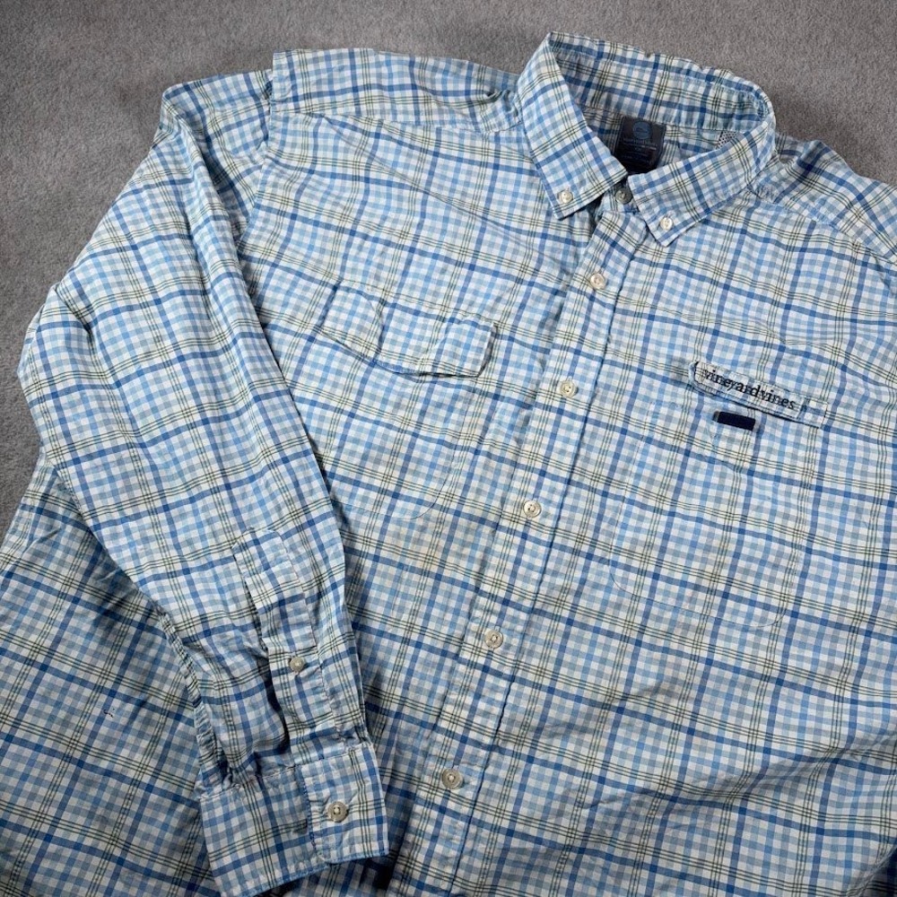Vineyard Vines Harbor Shirt Mens XXL Blue Plaid Vented Fishing Button Down